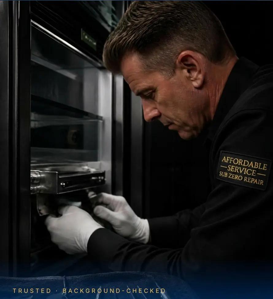 Affordable Services technician servicing a built-in refrigerator